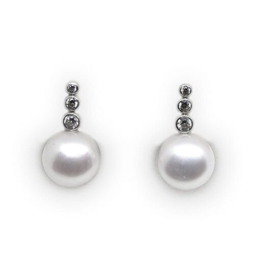 Pendientes Oro Blanco y Circonitas con perla