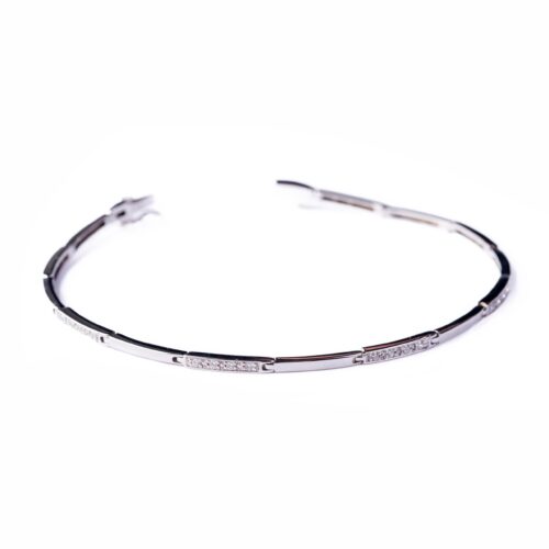 Pulsera Oro Blanco 18kt Semirigida con Brillantes