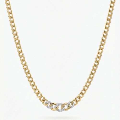 Gargantilla Oro Amarillo 18kt Eslabones Barbados Macizos con Diamantes Naturales