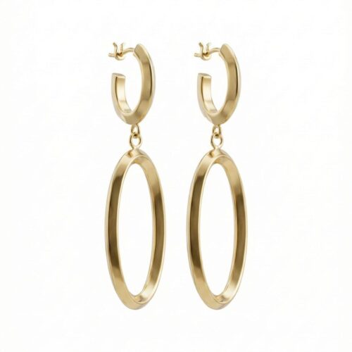 Pendientes Oro 18kt con Criolla y Colgante Oval (1.5cm + 3cm)