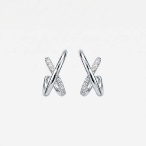 Pendientes Oro Blanco 18kt Aspa con Diamantes Naturales Blancos 0.28ct GVS