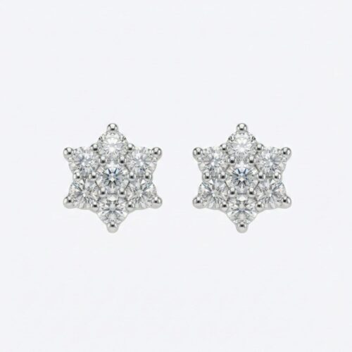 Pendientes Oro Blanco 18kt Estrella con 14 Brillantes Naturales 0.51ct HSI