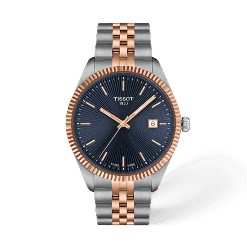 Tissot Ballade · Esfera azul · correa gris, oro rosa 5n — packshot oficial Tissot