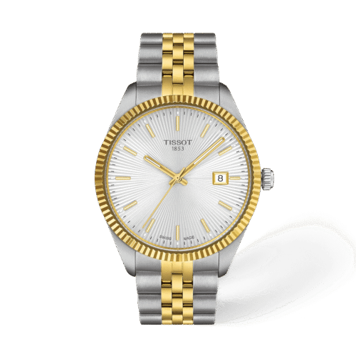 Tissot Ballade · Esfera plateado · correa gris, oro amarillo 1n14 — packshot oficial Tissot