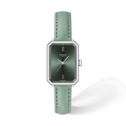 Tissot SRV 30mm · Esfera verde · correa piel de vacuno con relieve — packshot oficial Tissot
