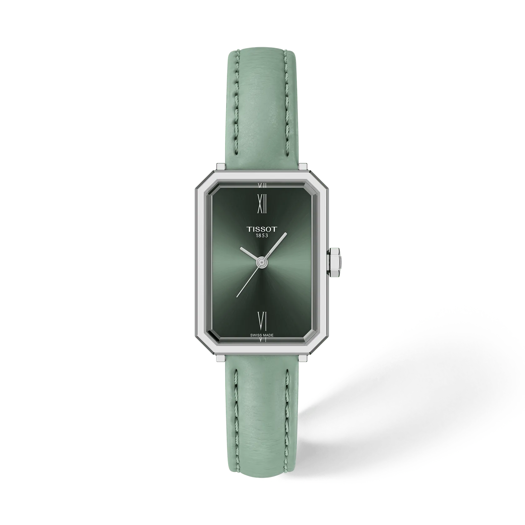 Tissot SRV 30mm · Esfera verde · correa piel de vacuno con relieve — packshot oficial Tissot