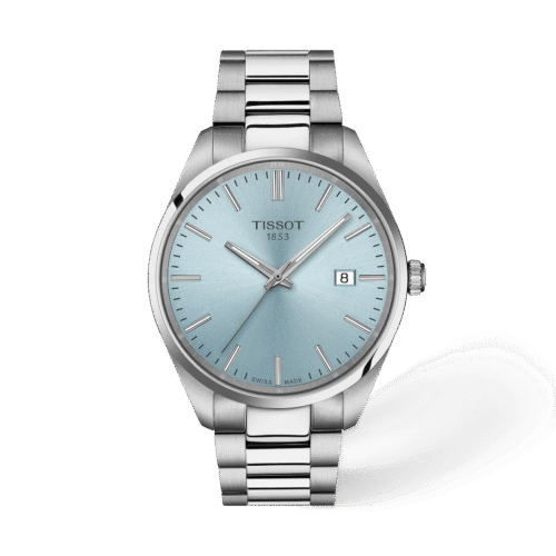 Tissot PR 100 40mm · Esfera azul hielo — packshot oficial Tissot