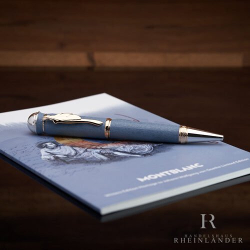 Bolígrafo Montblanc Writers Edition Goethe en resina preciosa azul con clip en forma de hoja