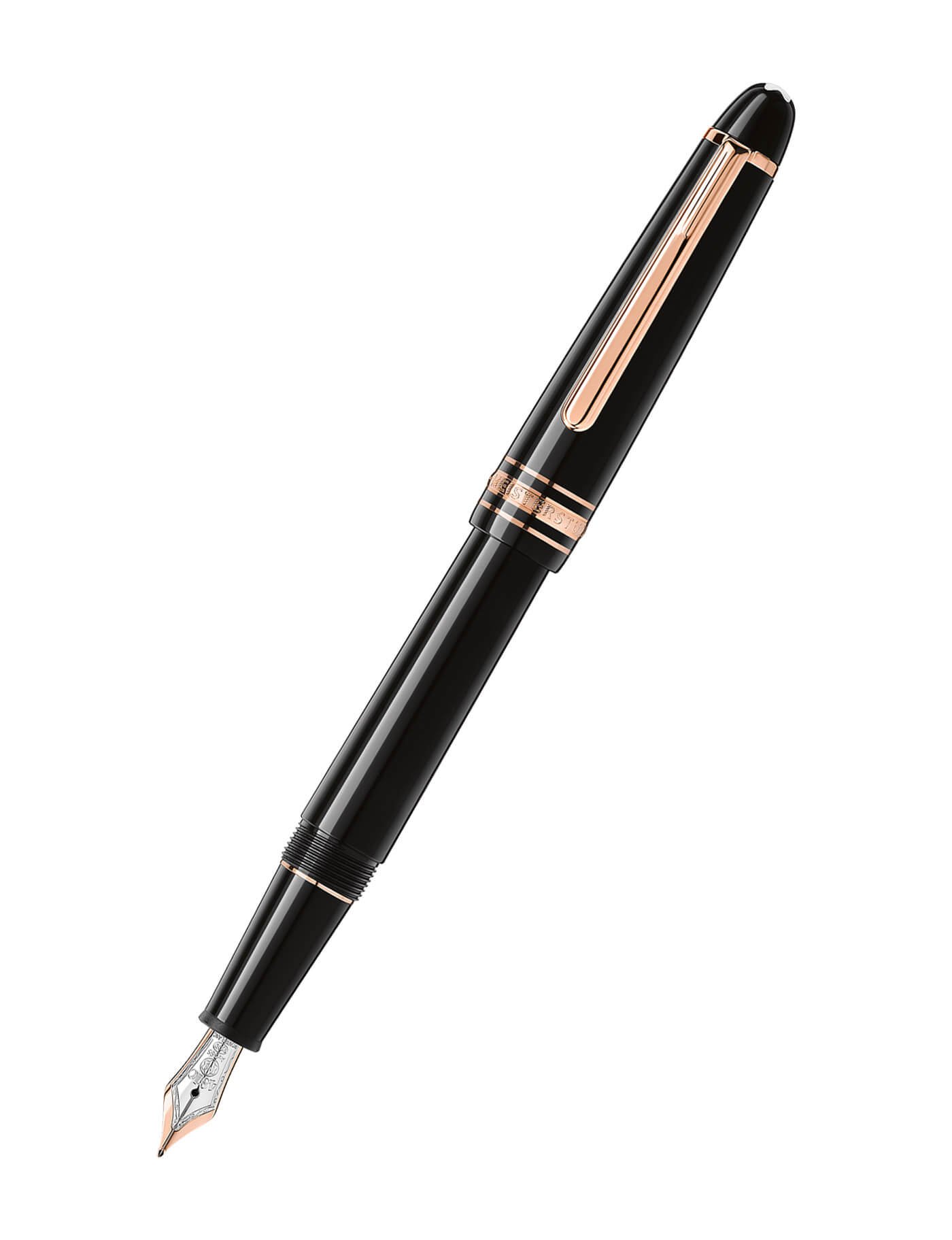 Pluma estilográfica Montblanc Meisterstück Classique en resina negra con acabados chapados en oro rojo