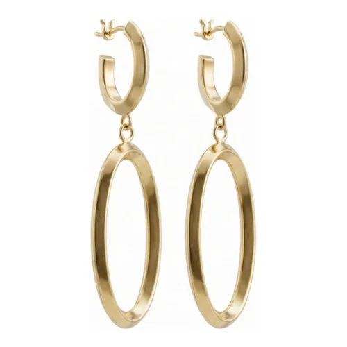 Pendientes Oro 18kt Aro con Colgante Oval — 1.5cm + 3cm