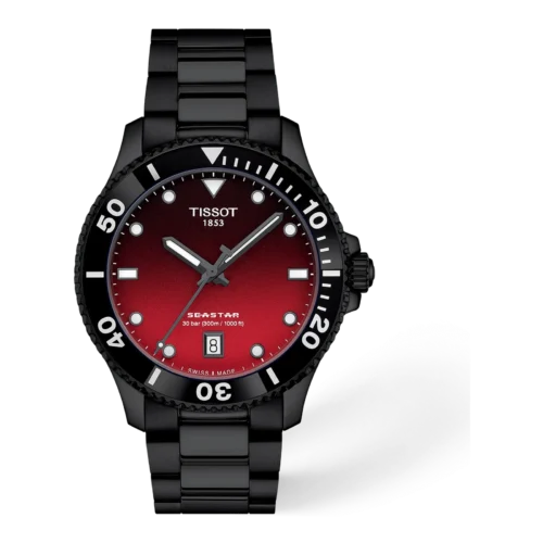 Tissot Seastar 1000 40mm · Esfera degradado rojo · correa negro