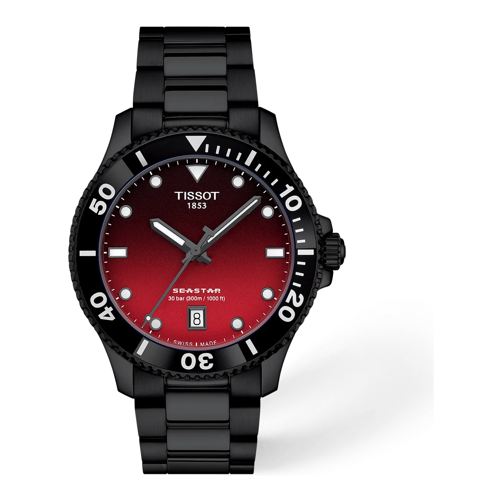 Tissot Seastar 1000 40mm · Esfera degradado rojo · correa negro