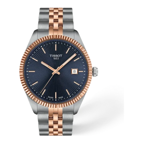 Tissot Ballade · Esfera azul · correa gris, oro rosa 5n