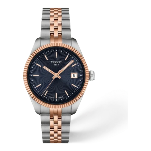 Tissot Ballade 34mm · Esfera azul · correa gris, oro rosa 5n
