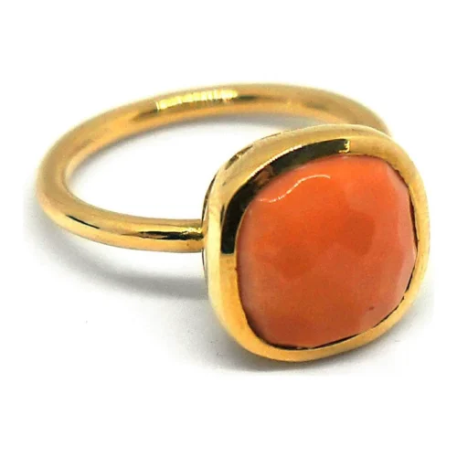 Sortija piedra Coral en talla cuadrada