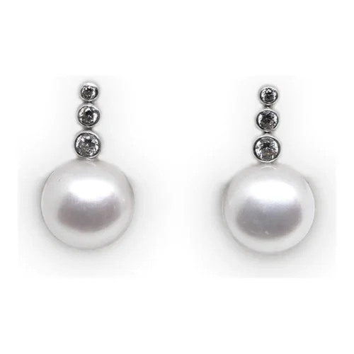 Pendientes Oro Blanco y Circonitas con perla · Ref. 400