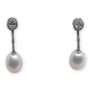 Pendientes Oro Blanco y Circonitas con perla · Ref. 800