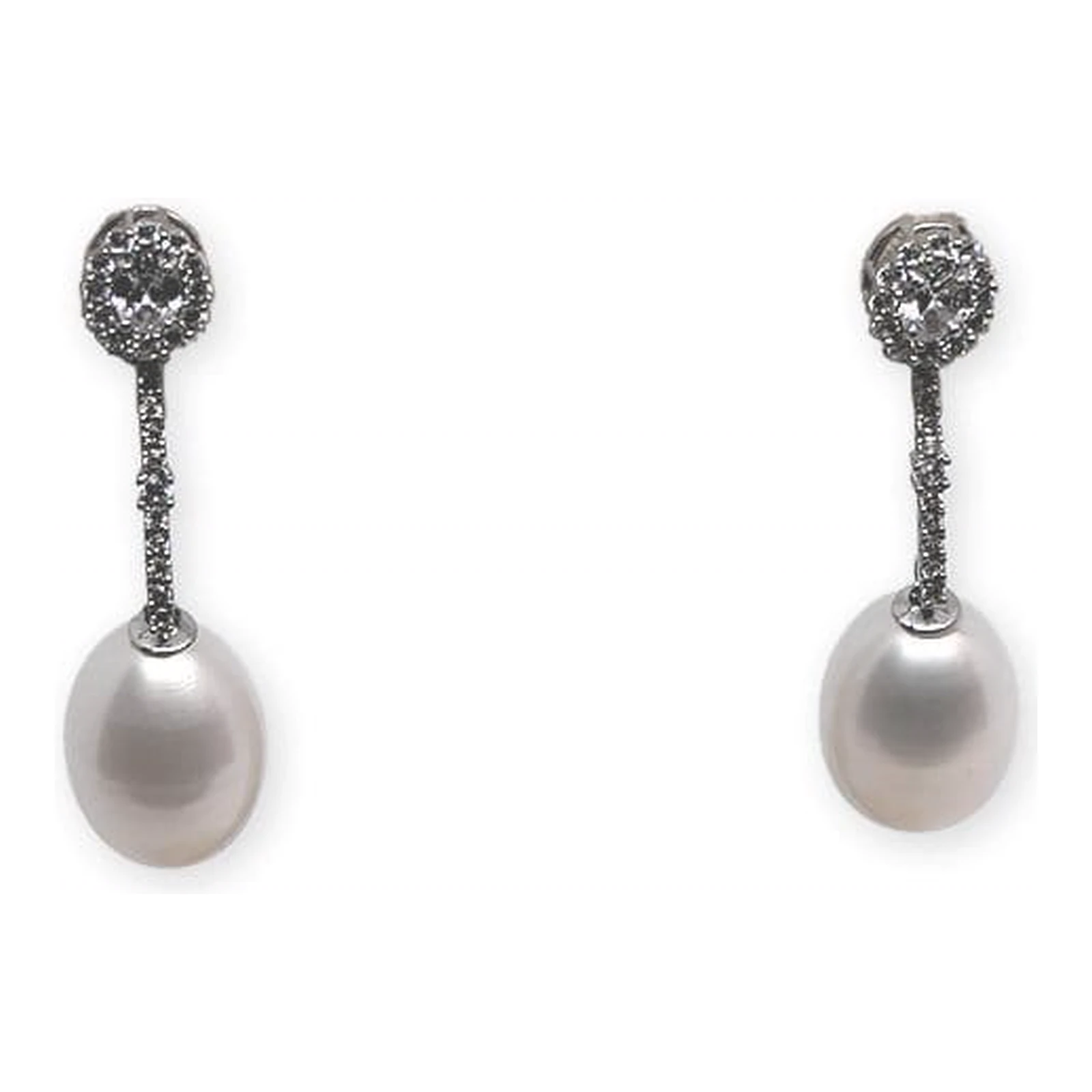 Pendientes Oro Blanco y Circonitas con perla · Ref. 800