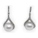 Pendientes Oro Blanco y Circonitas con perla · Ref. 000