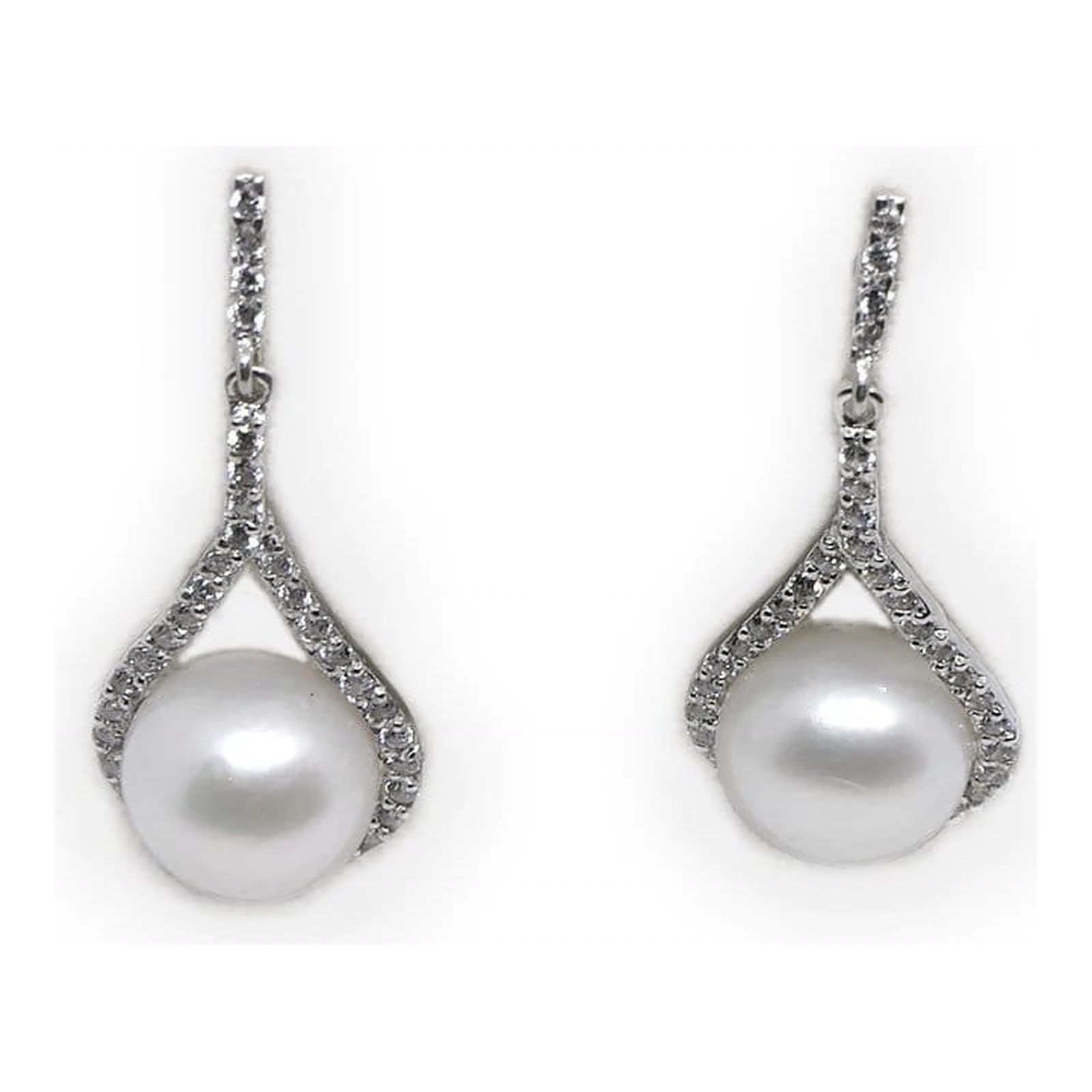 Pendientes Oro Blanco y Circonitas con perla · Ref. 000