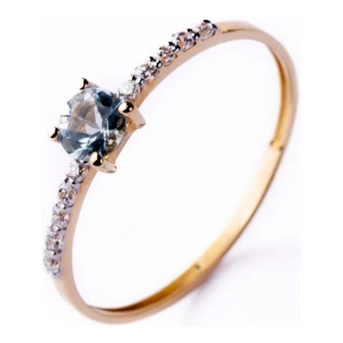 Anillo Oro 18kt con Circonitas y Topacio Azul
