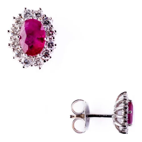 Dormilon Oro Blanco 18kt Roseton Rubi con Brillantes