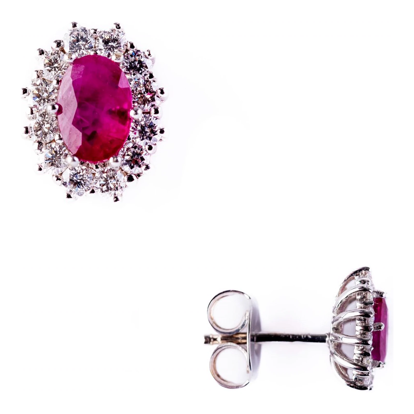 Dormilon Oro Blanco 18kt Roseton Rubi con Brillantes