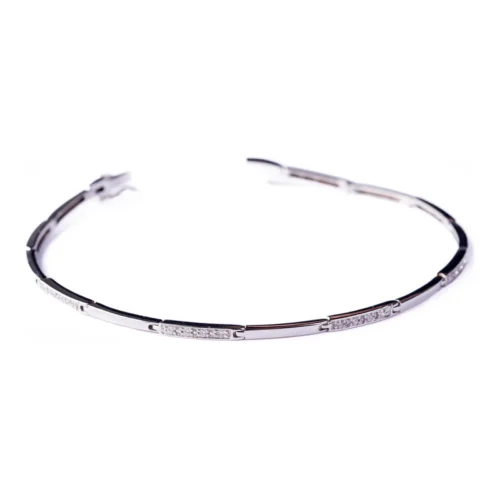 Pulsera Oro Blanco 18kt Semirigida con Brillantes