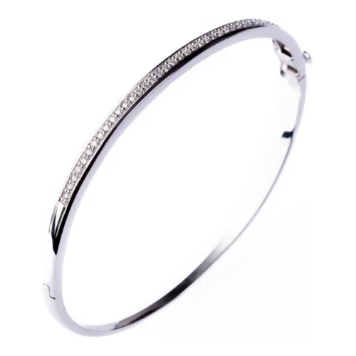 Pulsera Oro Blanco 18kt Rigida con Brillantes