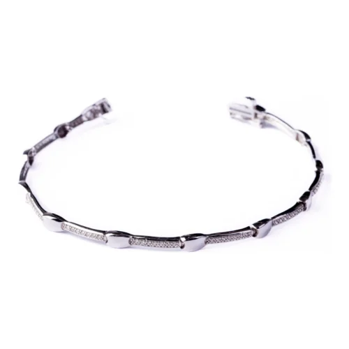 Pulsera Oro Blanco 18kt con Tramos de Brillo y Brillantes
