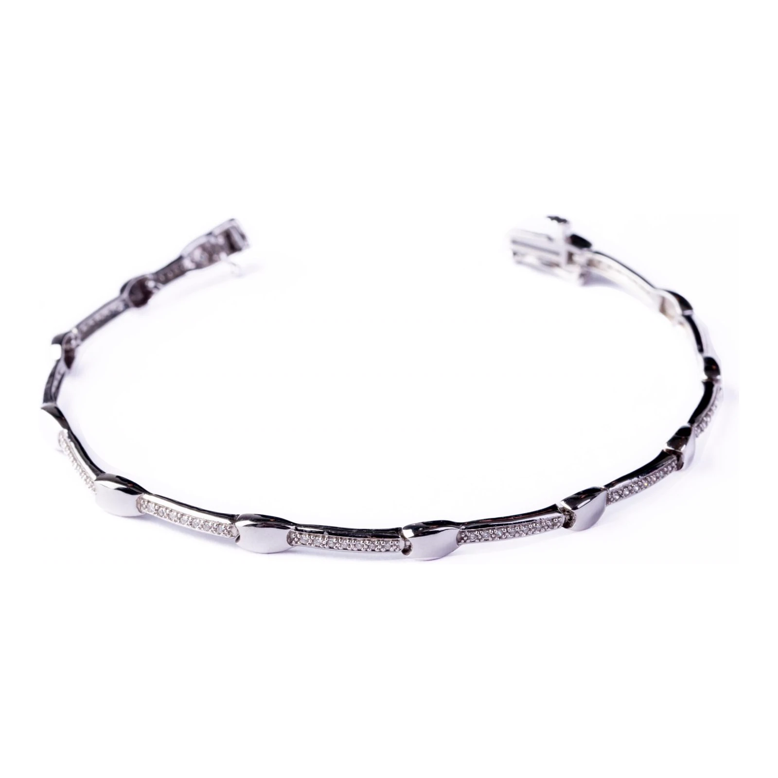 Pulsera Oro Blanco 18kt con Tramos de Brillo y Brillantes