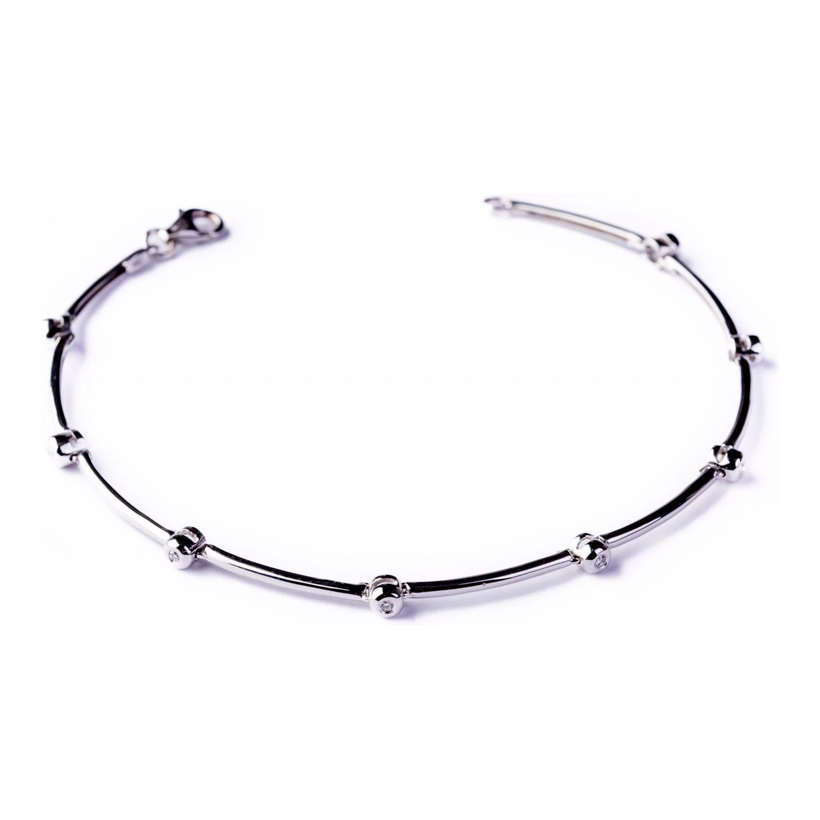 Pulsera Oro Blanco 18kt con 8 Chatones de Brillantes