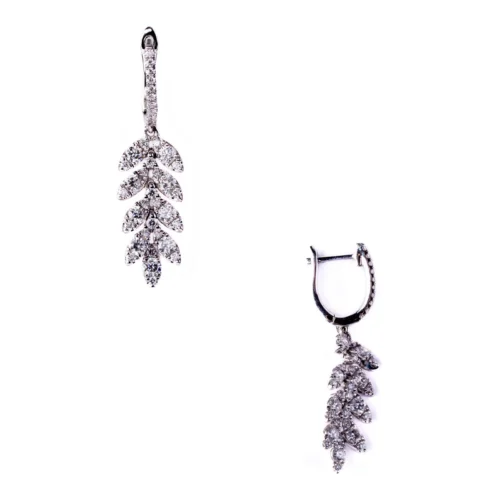 Pendiente Oro Blanco 18kt Rama de Olivo con Brillantes