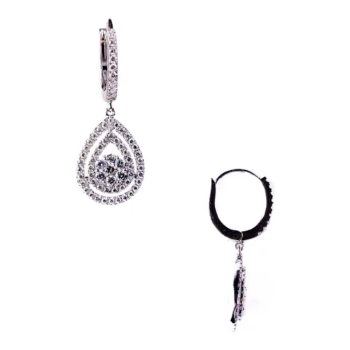 Pendiente Oro Blanco 18kt Lagrima con Brillantes