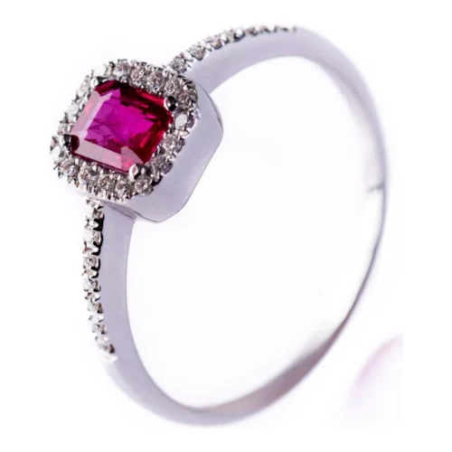 Sortija Oro Blanco 18kt con Rubí yBrillantes