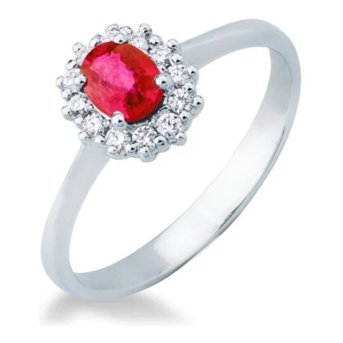 Sortija Oro con rosetón Rubi y Brillantes 0,13ct