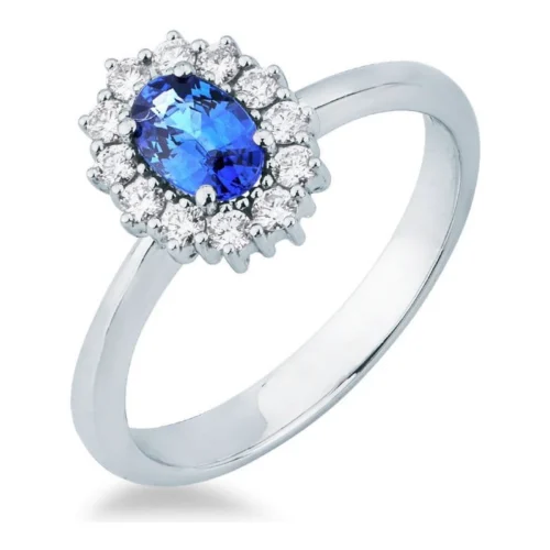 Sortija Oro Blanco Zafiro con Brillantes 0,24CT