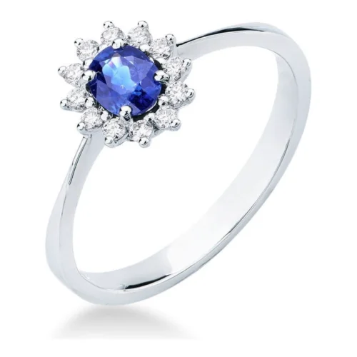 Sortija Oro Blancon con Zafiro y Brillante 0.12ct
