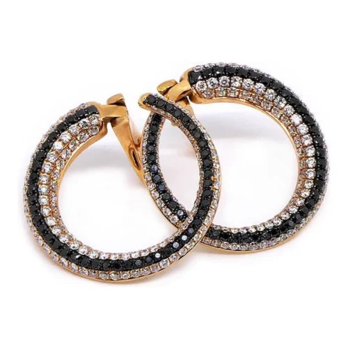 Pendientes oro rojo en aro con brillantes y zafiros