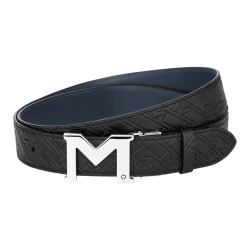 Cinturón reversible de piel azul y negra